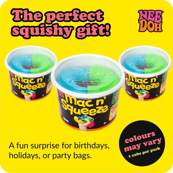 Schylling NeeDoh Mac 'N' Squeeze - Sensory Squeeze Toy - Contains 4 Squishy Noodles - 3 Wide - Color May Vary (Pack of 1)