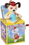 Schylling Polka Puppy Jack in the Box - Classic Children's Musical Toy that Dances - Colorful Embossed Tin Box and Lovable Puppy Plush - Age 18 months and Up