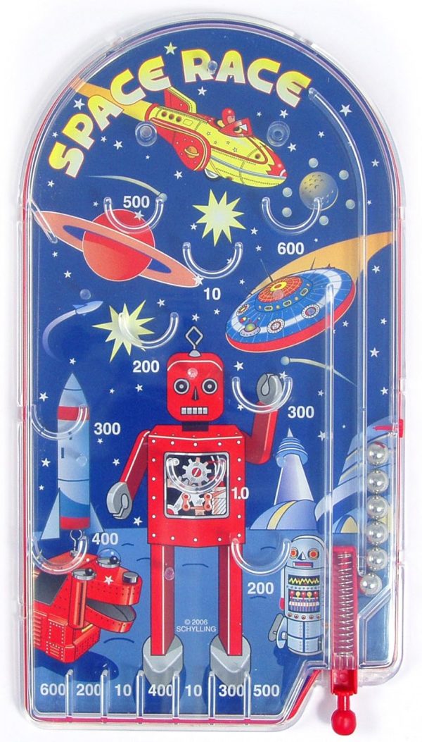 Schylling Space Race Pinball Game - Portable Retro Pinball Toy - Sturdy Construction with Lever. Metal Balls. and Classic Space Design - Ages 3 and Up